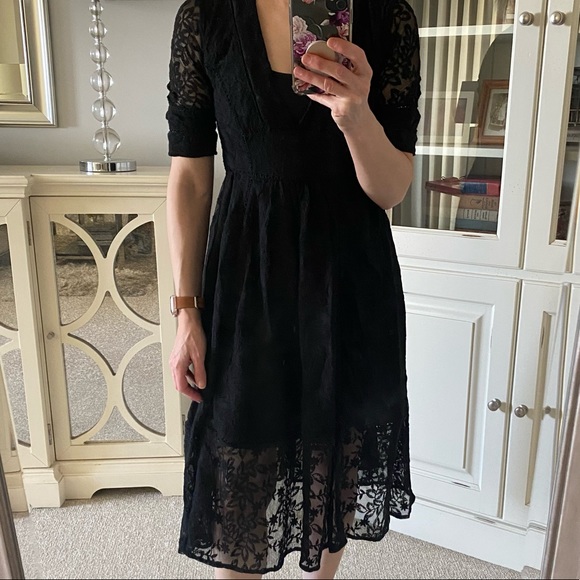 Free People Black Lace Midi Dress 2 - Picture 3 of 12